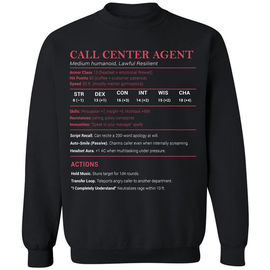 Call Center Agent Stats Classic Unisex Sweatshirt - Black - 1
