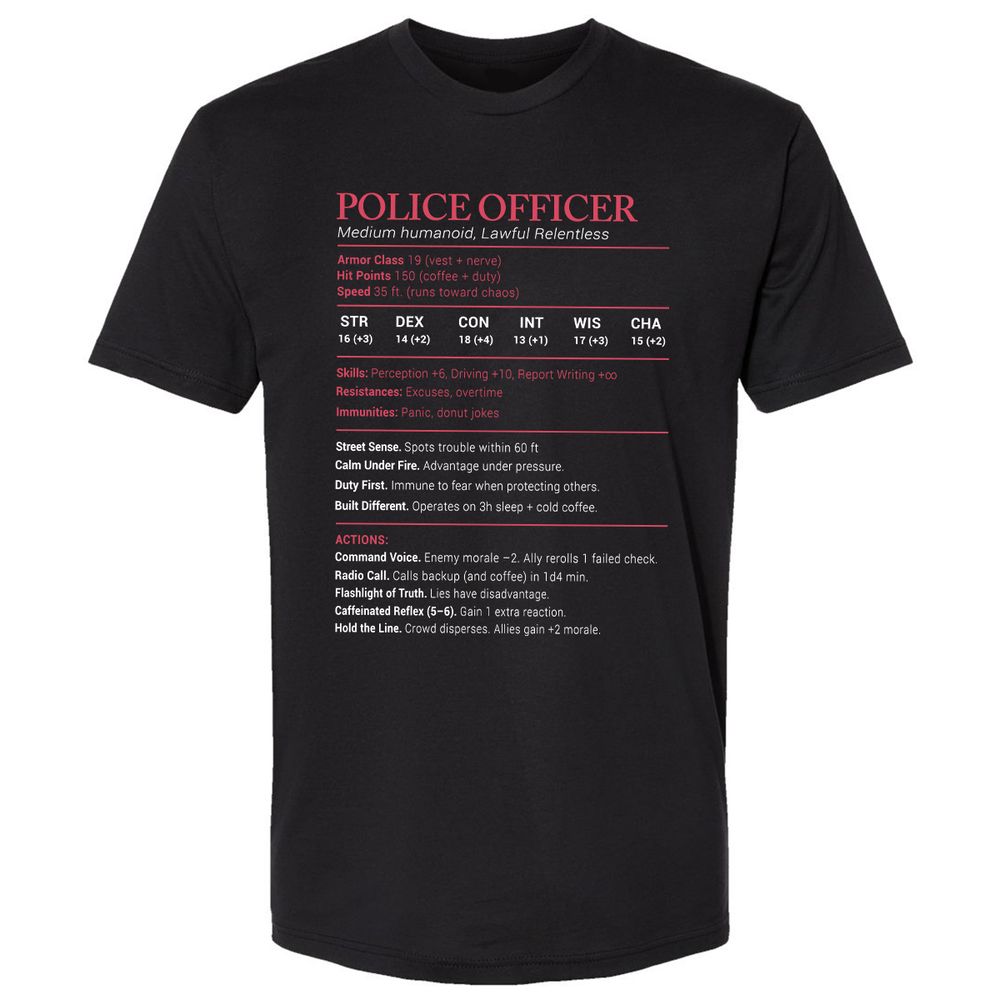 Police Officer Stats Premium Unisex T-Shirt - Black - 1