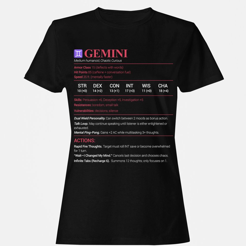 Gemini Stats Women's T-Shirt - Black - 1