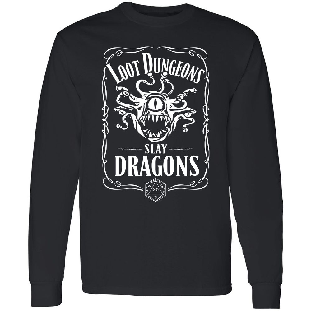 Loot Dungeon Slay Dragons Long Sleeve T-Shirt - Black - 1