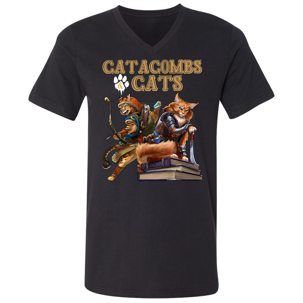 Catacombs & Cats Unisex V-Neck T-Shirt - Black - 1