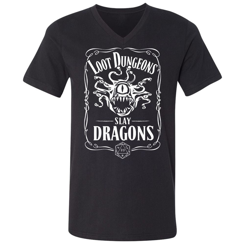Loot Dungeon Slay Dragons Unisex V-Neck T-Shirt - Black - 1