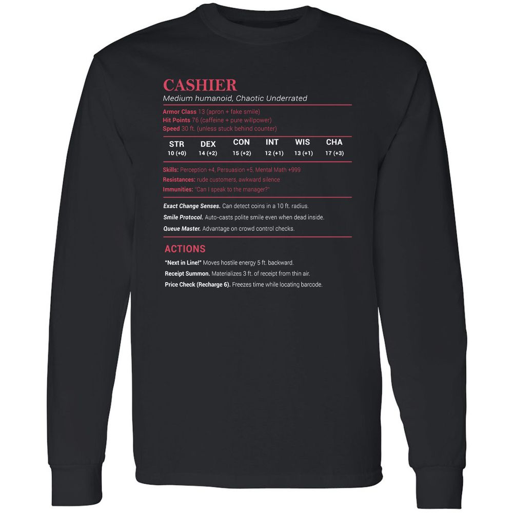 Cashier Stats Long Sleeve T-Shirt - Black - 1