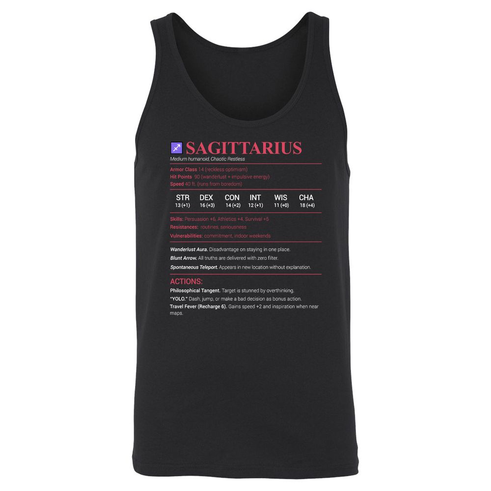 Sagittarius Stats Unisex Jersey Tank - Black - 1