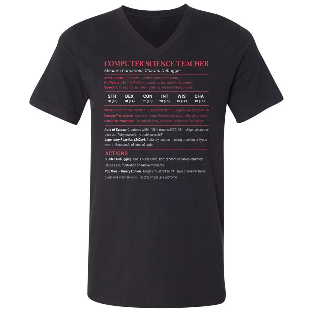 Computer Science Teacher Unisex V-Neck T-Shirt - Black - 1
