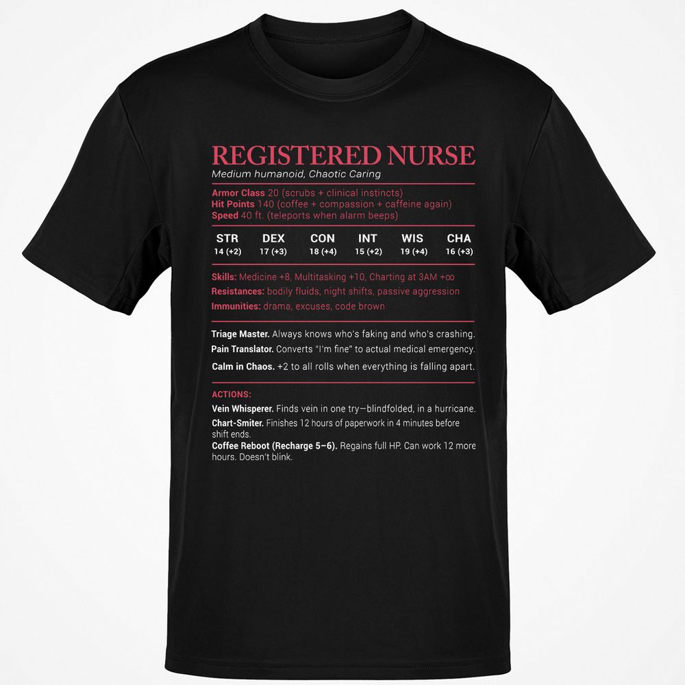 Registered Nurse Stats Classic Unisex T-Shirt - Black - 1
