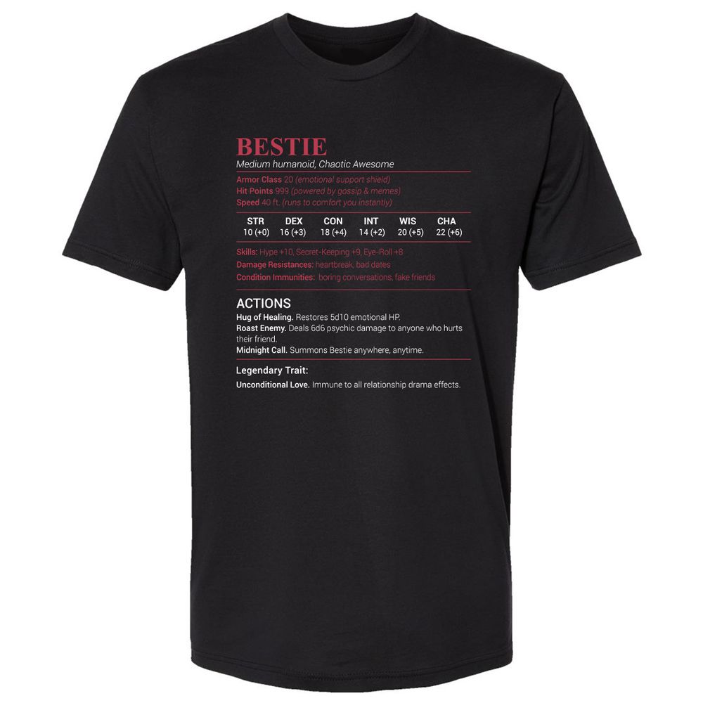 Bestie Stats Premium Unisex T-Shirt - Black - 1
