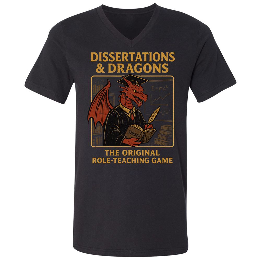 Disserations & Dragons Unisex V-Neck T-Shirt - Black - 1