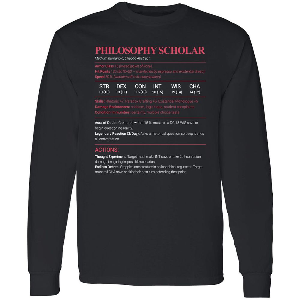 Philosophy Scholar Long Sleeve T-Shirt - Black - 1