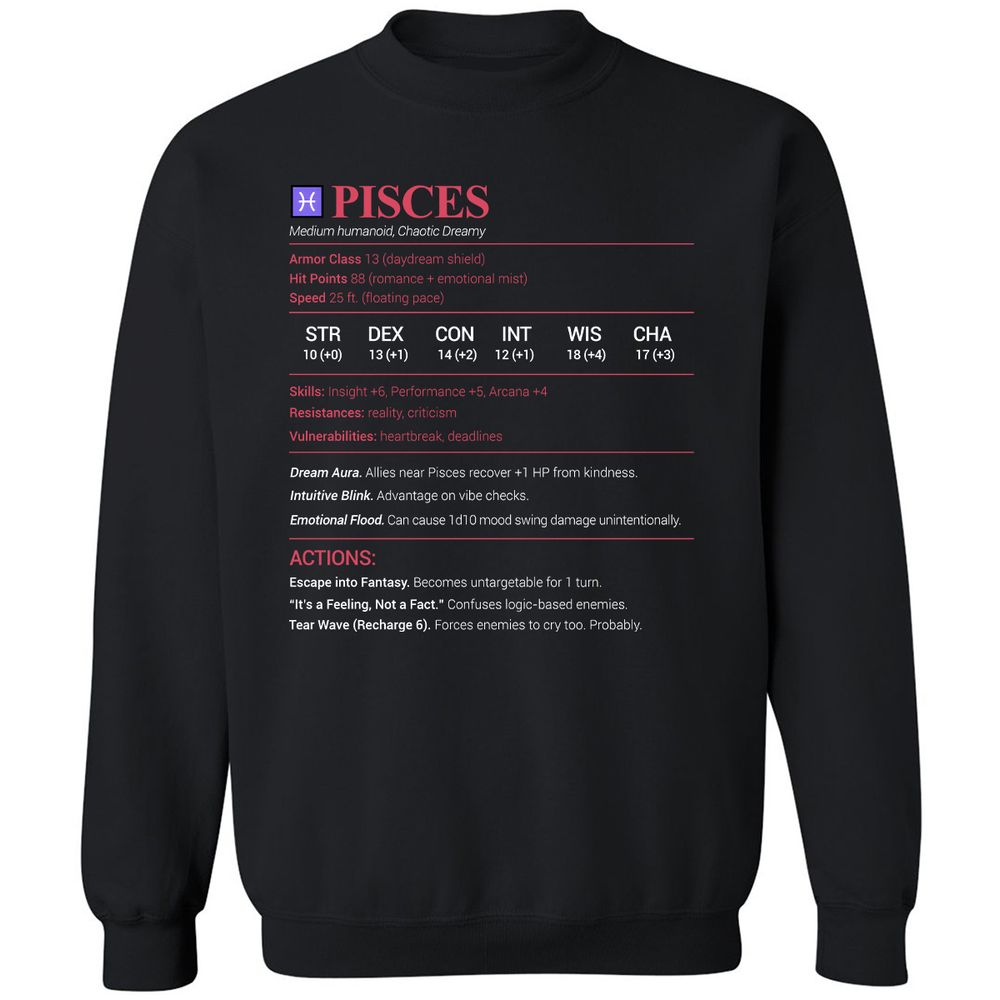 Pisces Stats Classic Unisex Sweatshirt - Black - 1