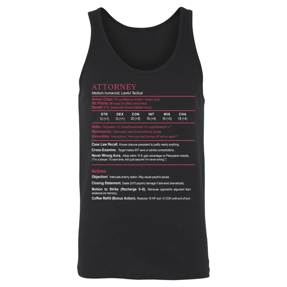 Attorney Unisex Jersey Tank - Black - 1