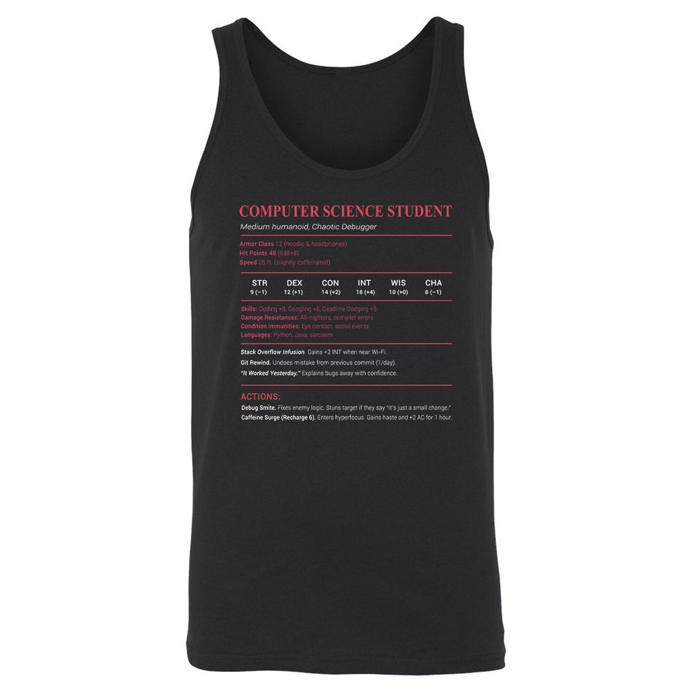 Computer Science Student Unisex Jersey Tank - Black - 1