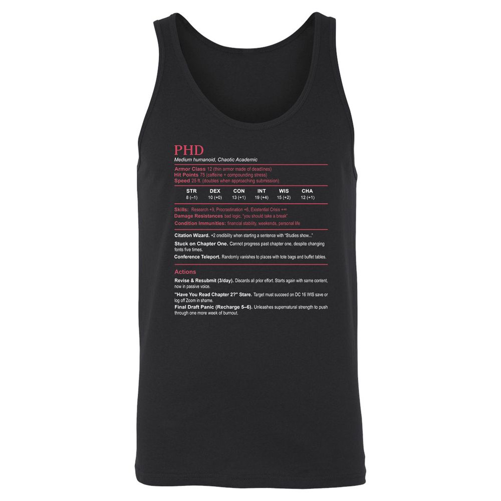 PhD Stats Unisex Jersey Tank - Black - 1