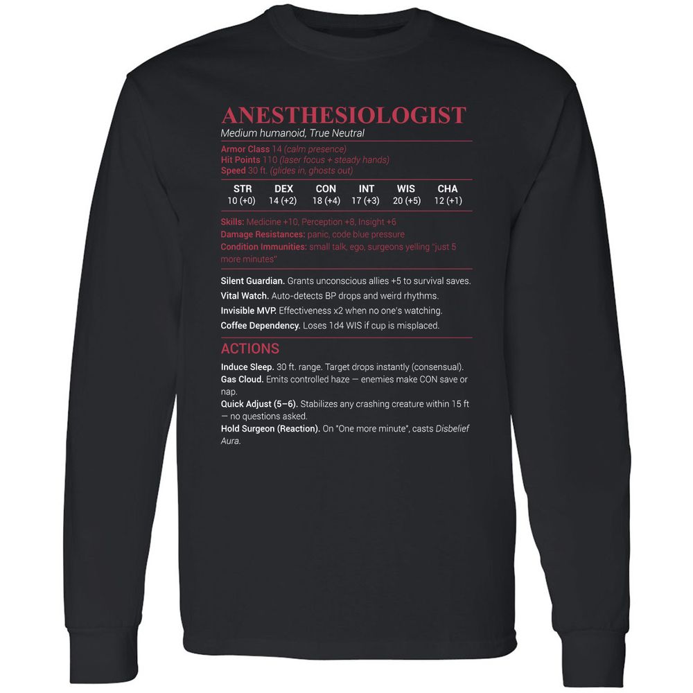 Anesthesiologist Stats Long Sleeve T-Shirt - Black - 1
