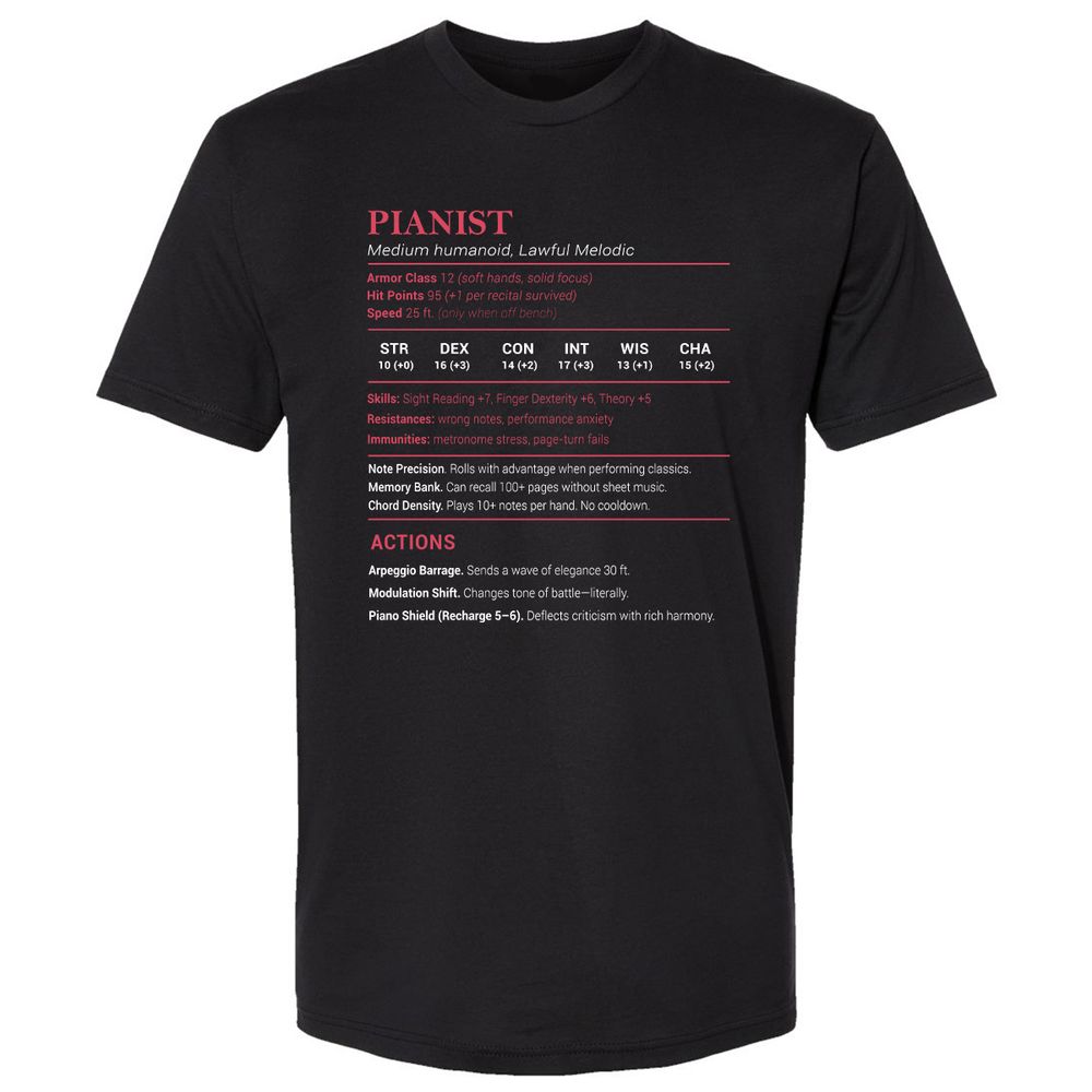 Pianist Stats Premium Unisex T-Shirt - Black - 1