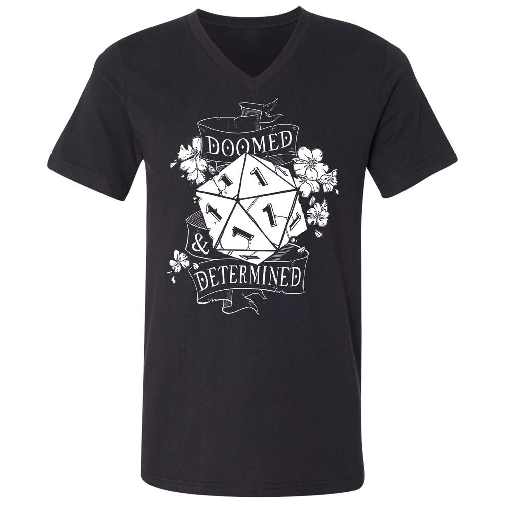 Doomed Determined Unisex V-Neck T-Shirt - Black - 1