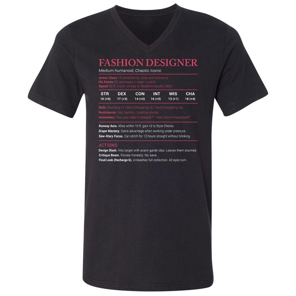 Fashion Designer Stats Unisex V-Neck T-Shirt - Black - 1
