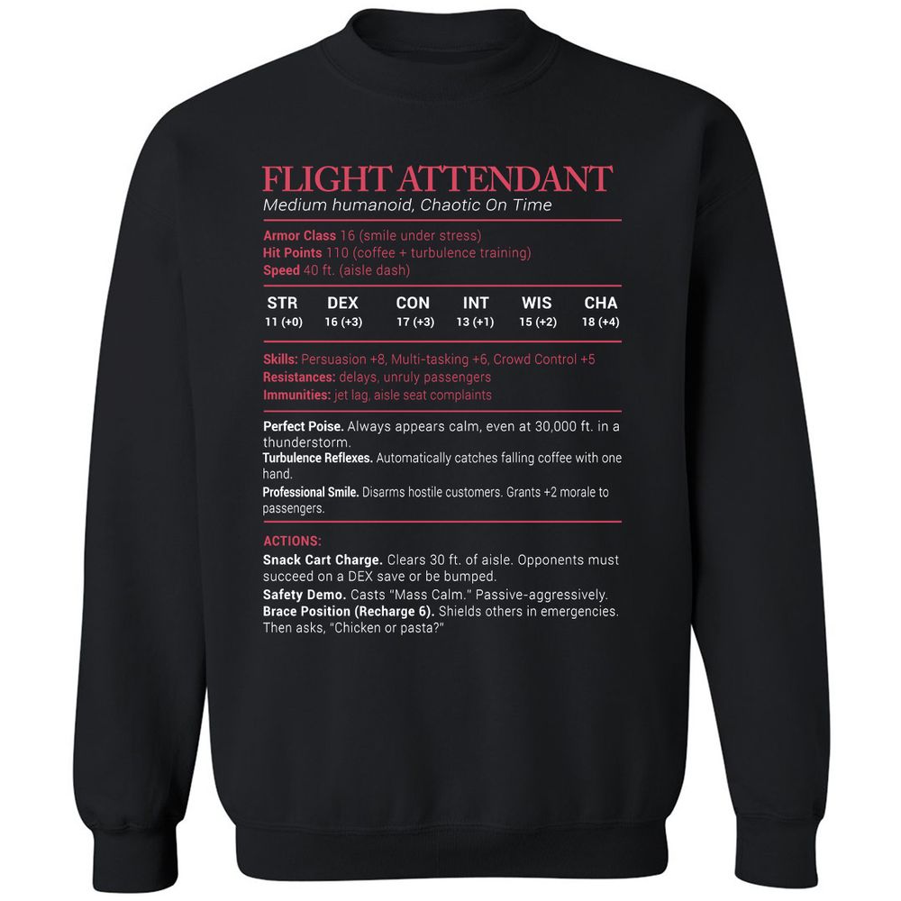 Flight Attendant Stats Classic Unisex Sweatshirt - Black - 1