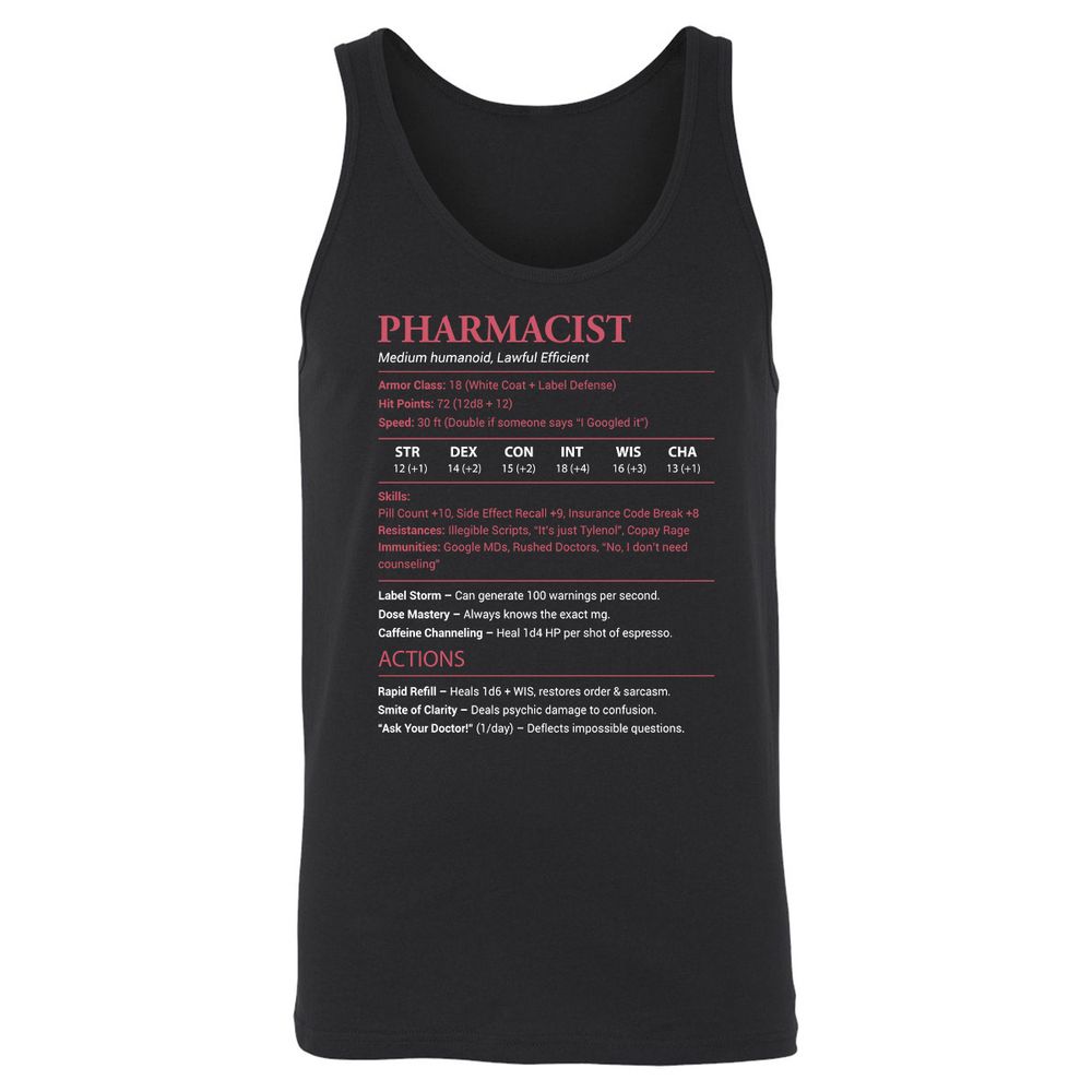 Pharmacist Stats Unisex Jersey Tank - Black - 1