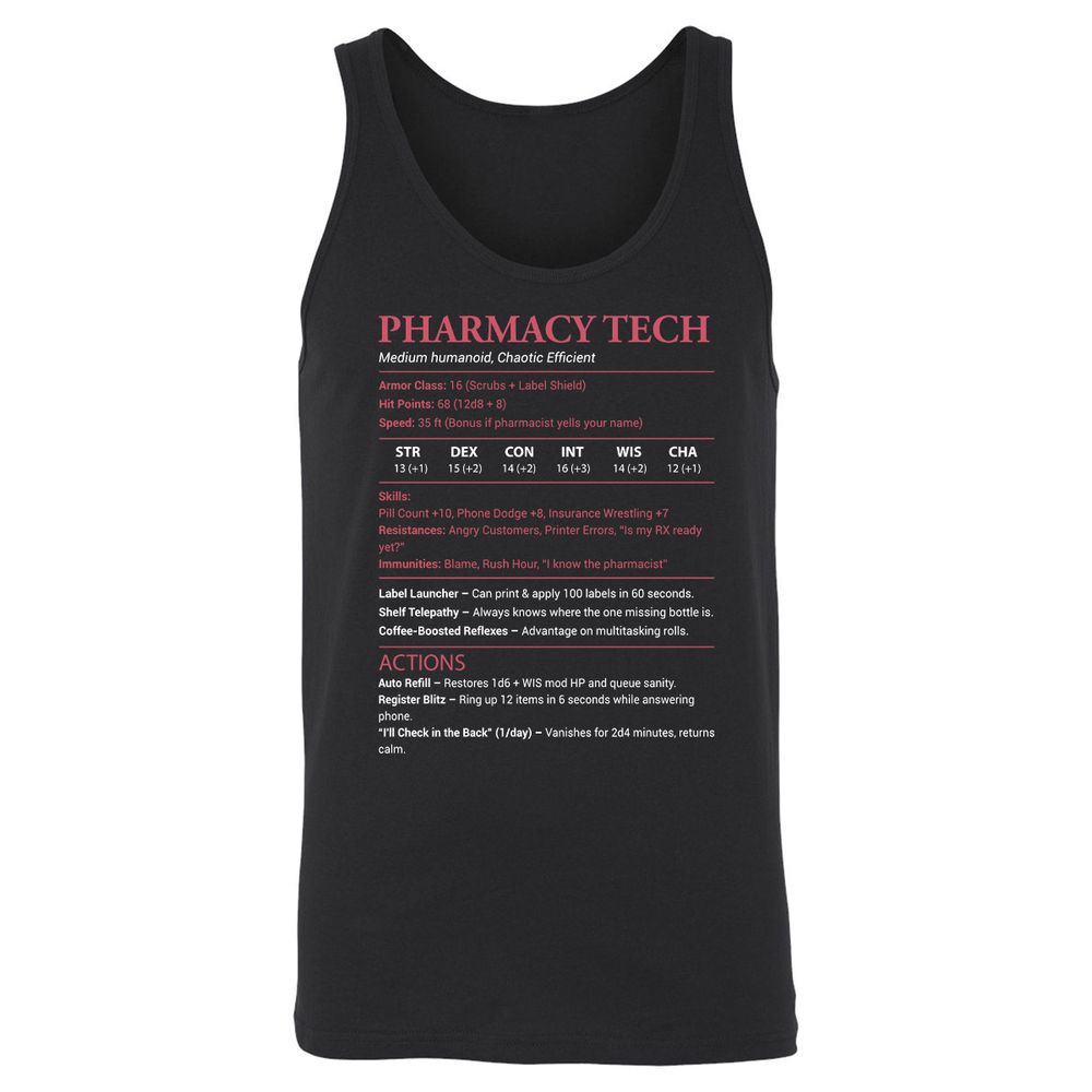 Pharmacy Tech Unisex Jersey Tank - Black - 1