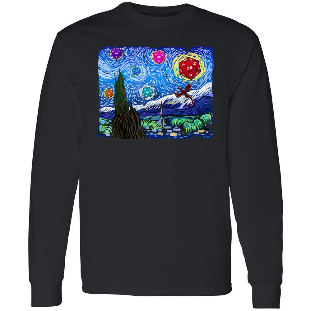 Dragon Starry Night Long Sleeve T-Shirt - Black - 1