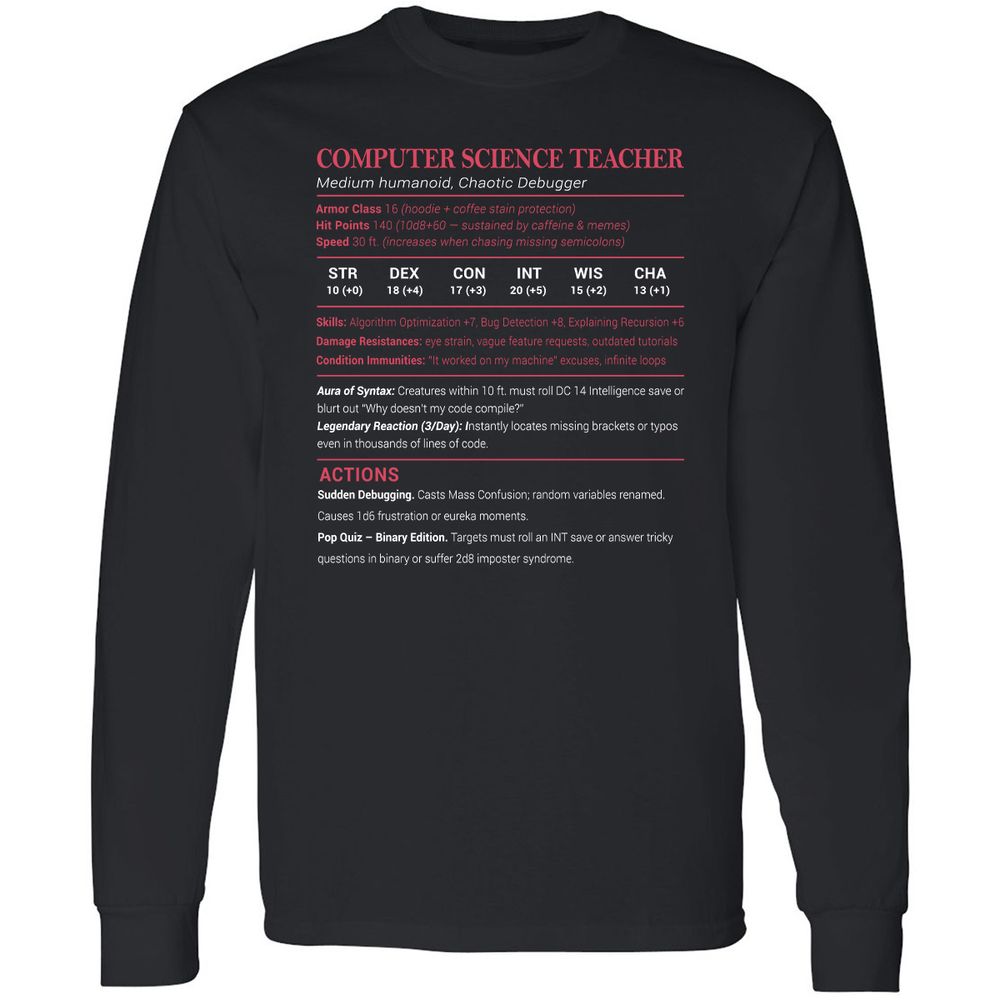 Computer Science Teacher Long Sleeve T-Shirt - Black - 1