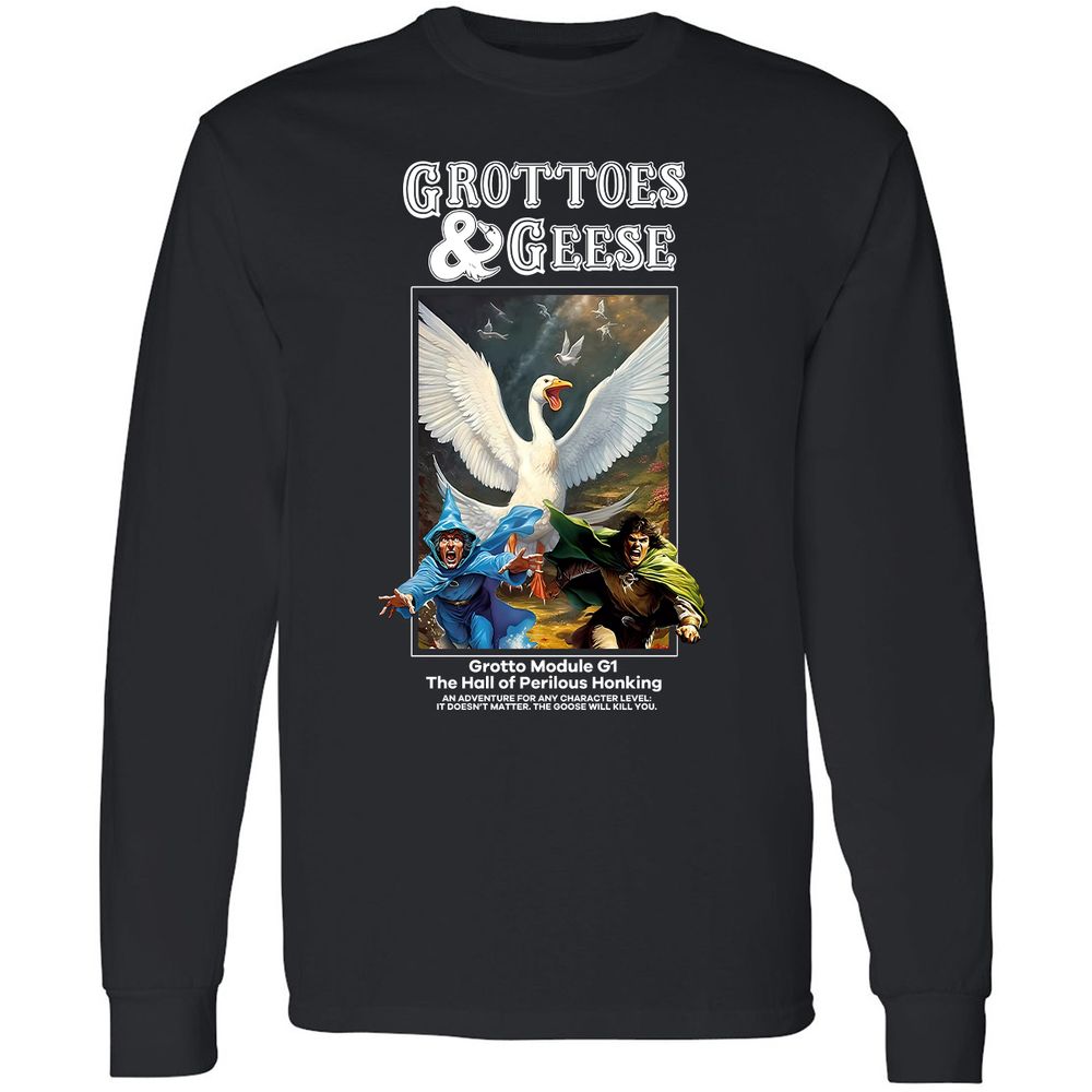 Grottoes & Geese Long Sleeve T-Shirt - Black - 1