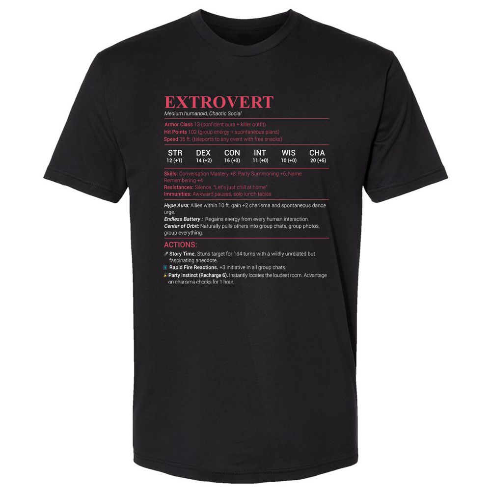 Extrovert Stats Premium Unisex T-Shirt - Black - 1