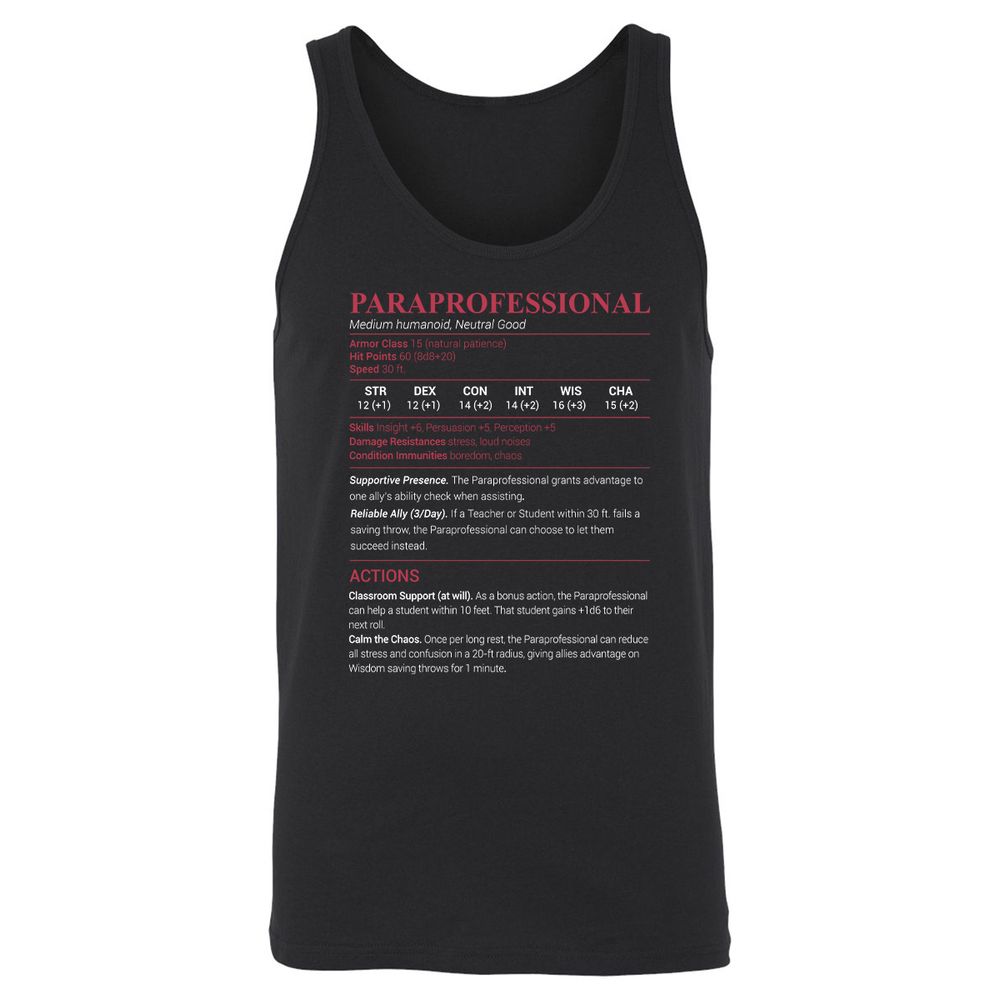 Paraprofessional Unisex Jersey Tank - Black - 1