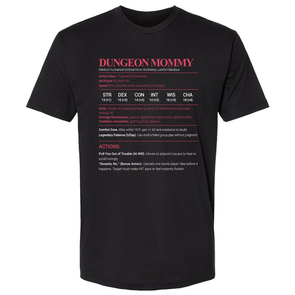 Dungeon Mommy Stats Premium Unisex T-Shirt - Black - 1