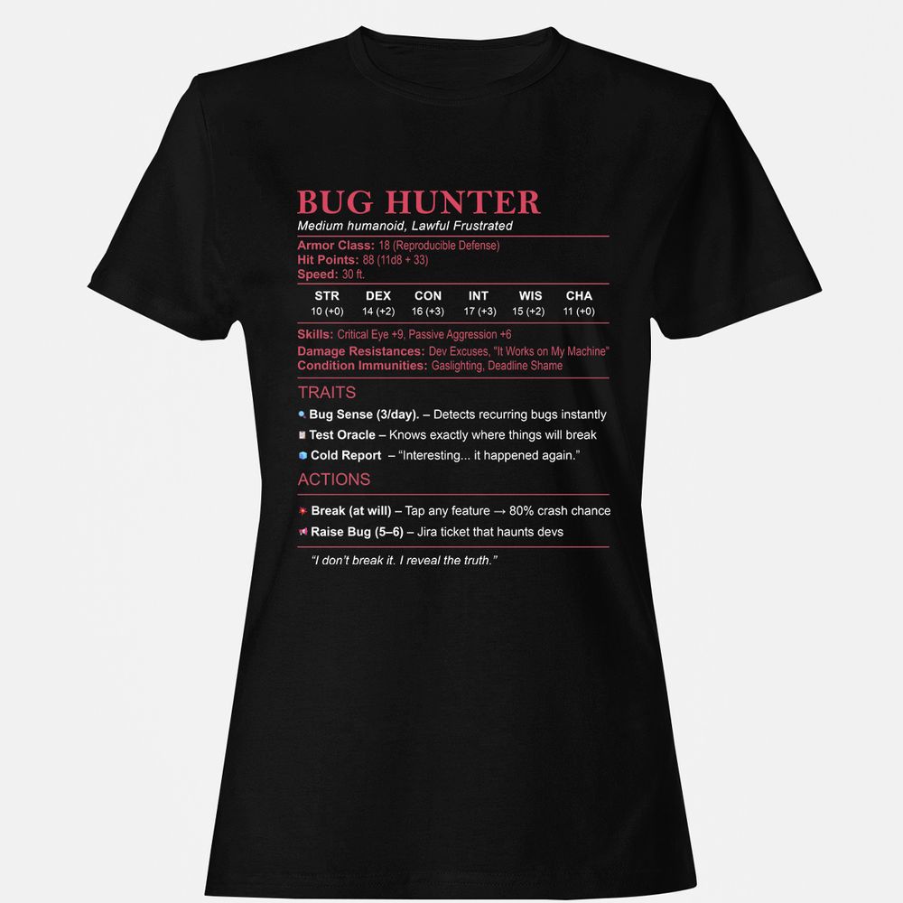 Tester Stats (Bug Hunter) Women's T-Shirt - Black - 1
