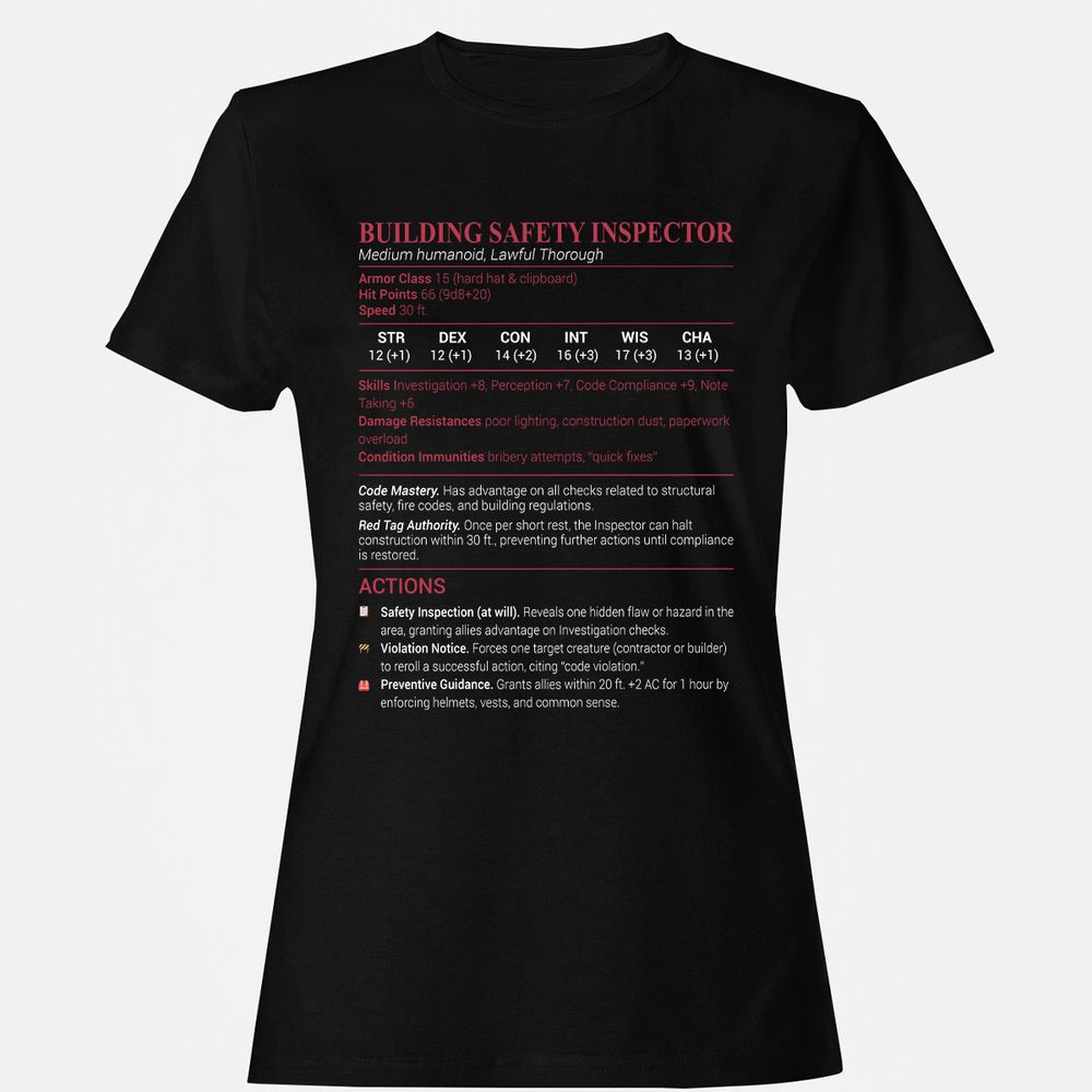 Building Safety Inspector Women's T-Shirt - Black - 1