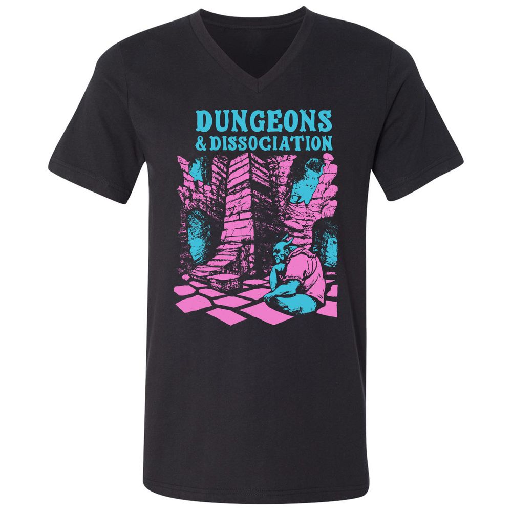 Dungeons And Dissociation Unisex V-Neck T-Shirt - Black - 1
