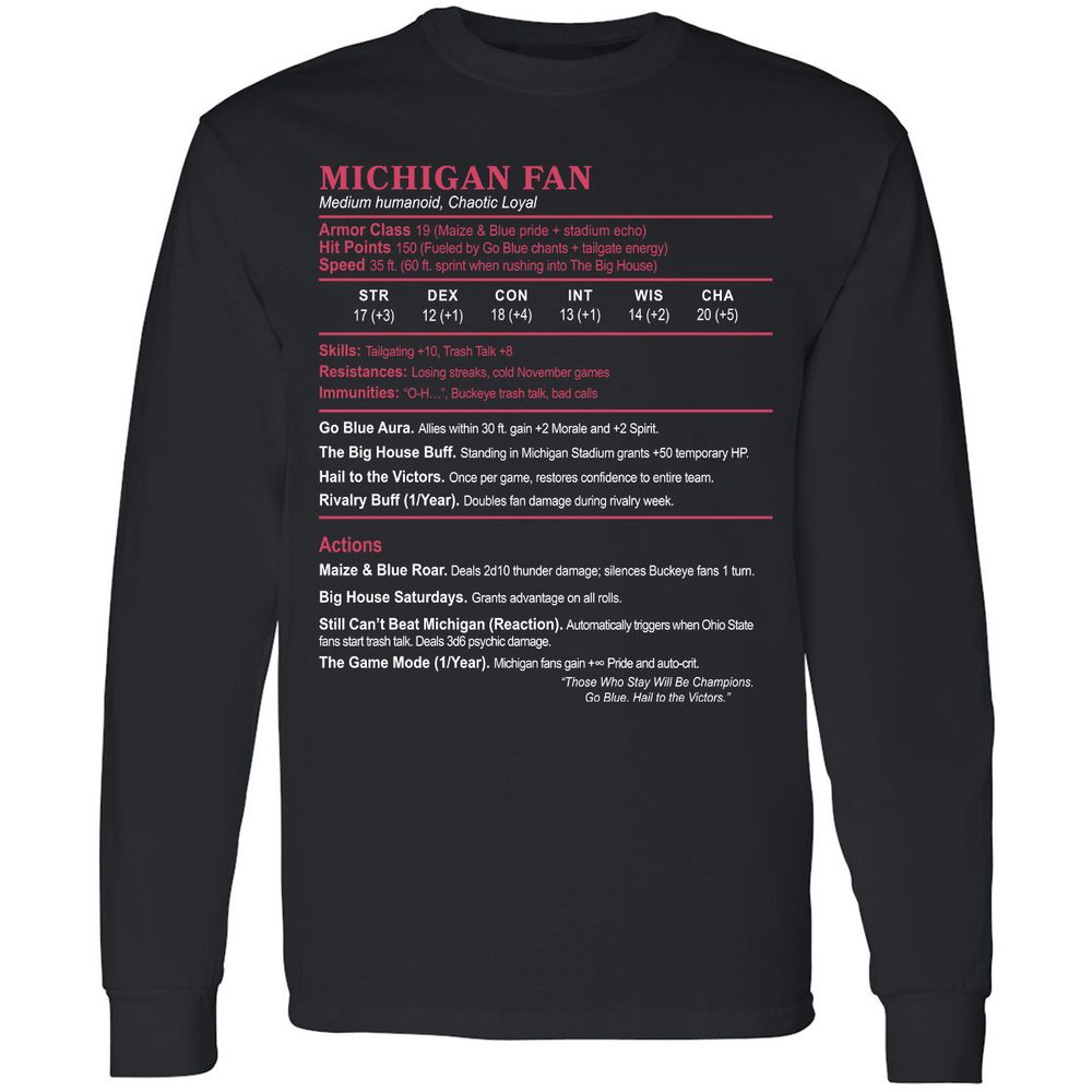 MICHIGAN FAN Long Sleeve T-Shirt - Black - 1