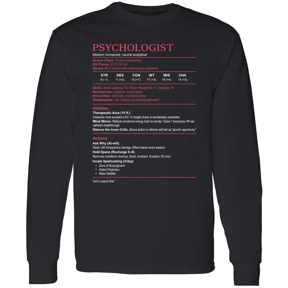 Psychologist Stats Long Sleeve T-Shirt - Black - 1