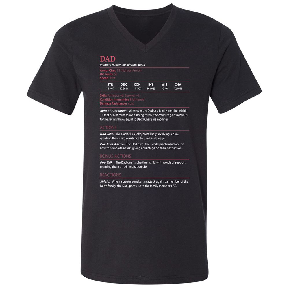 Dad Stats Unisex V-Neck T-Shirt - Black - 1
