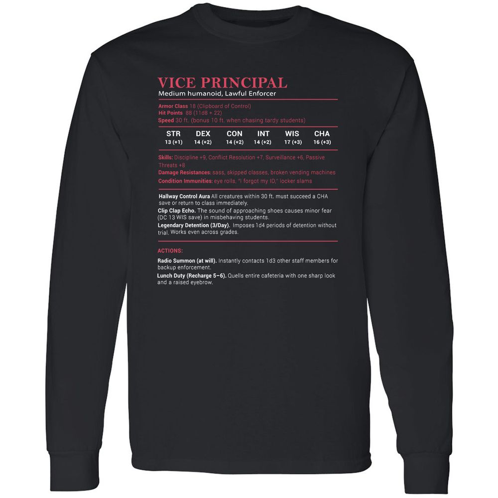 Vice Principal Stats Long Sleeve T-Shirt - Black - 1