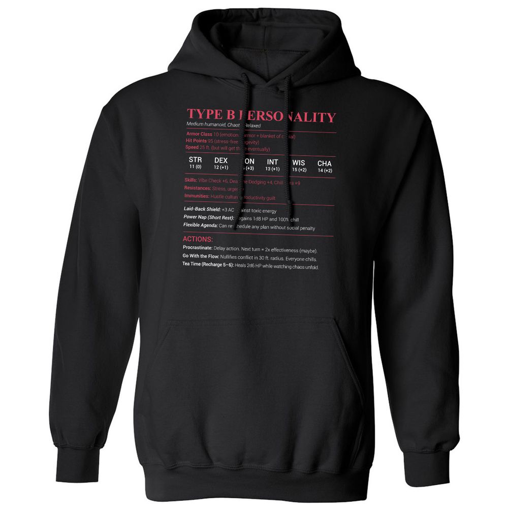 Type B Stats Classic Unisex Hoodie - Black - 1