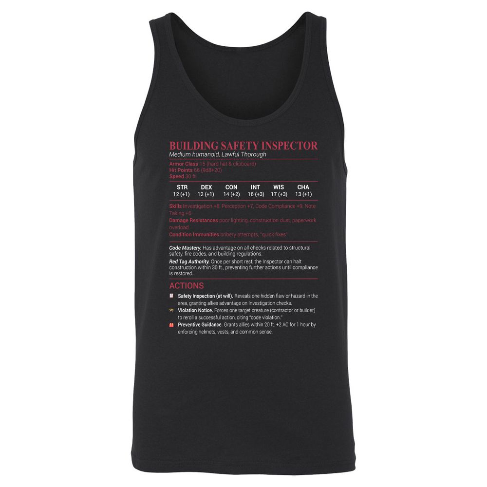 Building Safety Inspector Unisex Jersey Tank - Black - 1