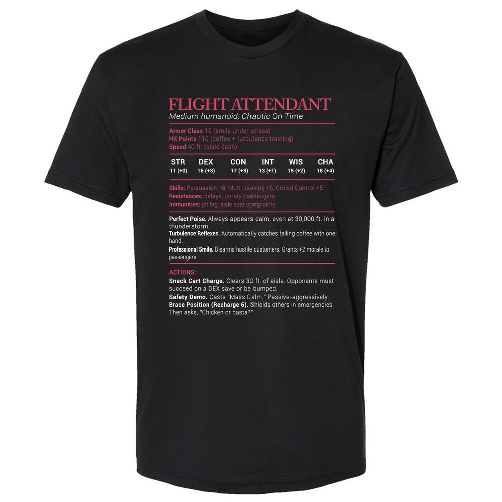 Flight Attendant Stats Premium Unisex T-Shirt - Black - 1
