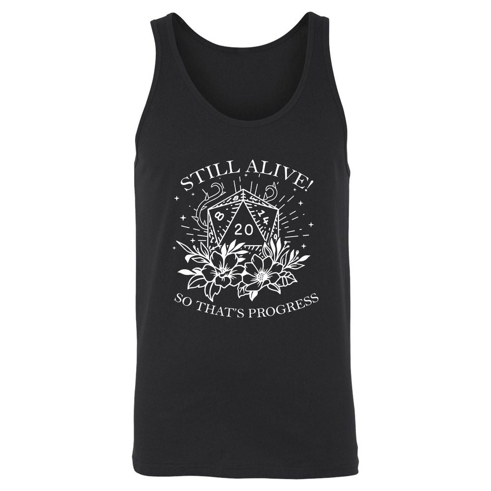 2710 Still Alive! So That’s Progress Unisex Jersey Tank - Black - 1