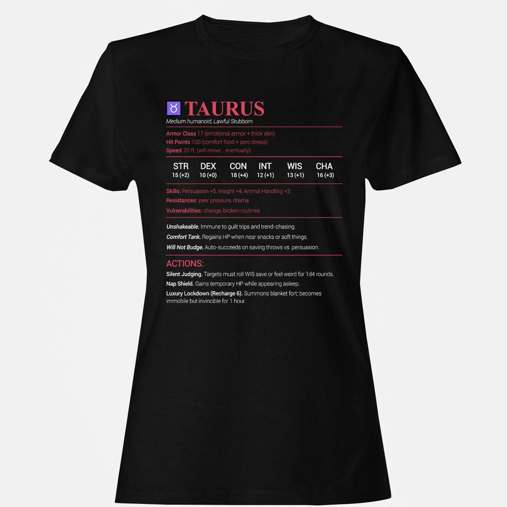 Taurus Stats Women's T-Shirt - Black - 1