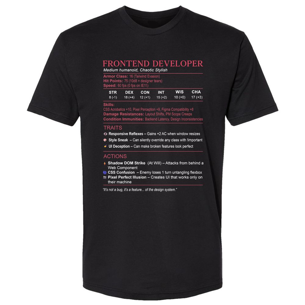 Frontend Developer Stats Premium Unisex T-Shirt - Black - 1