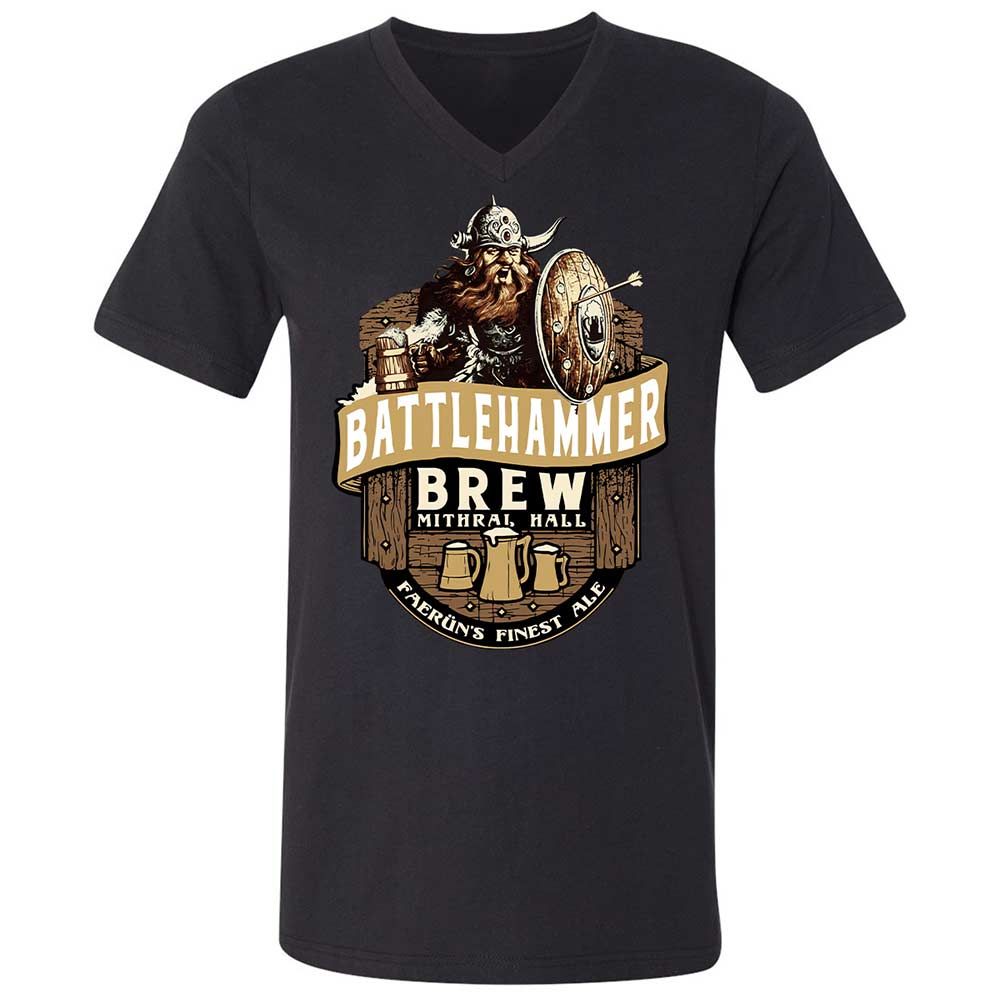 Battlehammer Brew Unisex V-Neck T-Shirt - Black - 1