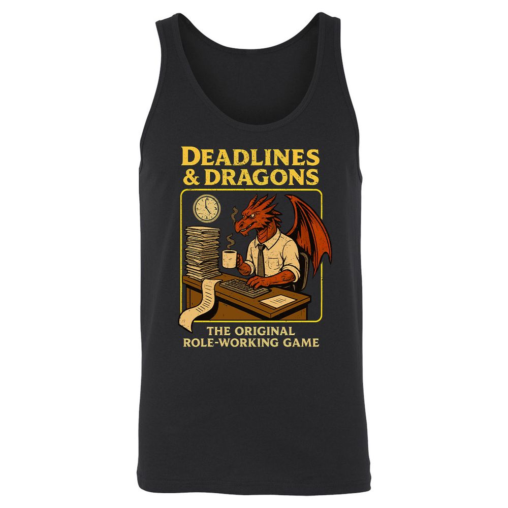 Deadlines & Dragons (Office Staff) Unisex Jersey Tank - Black - 1