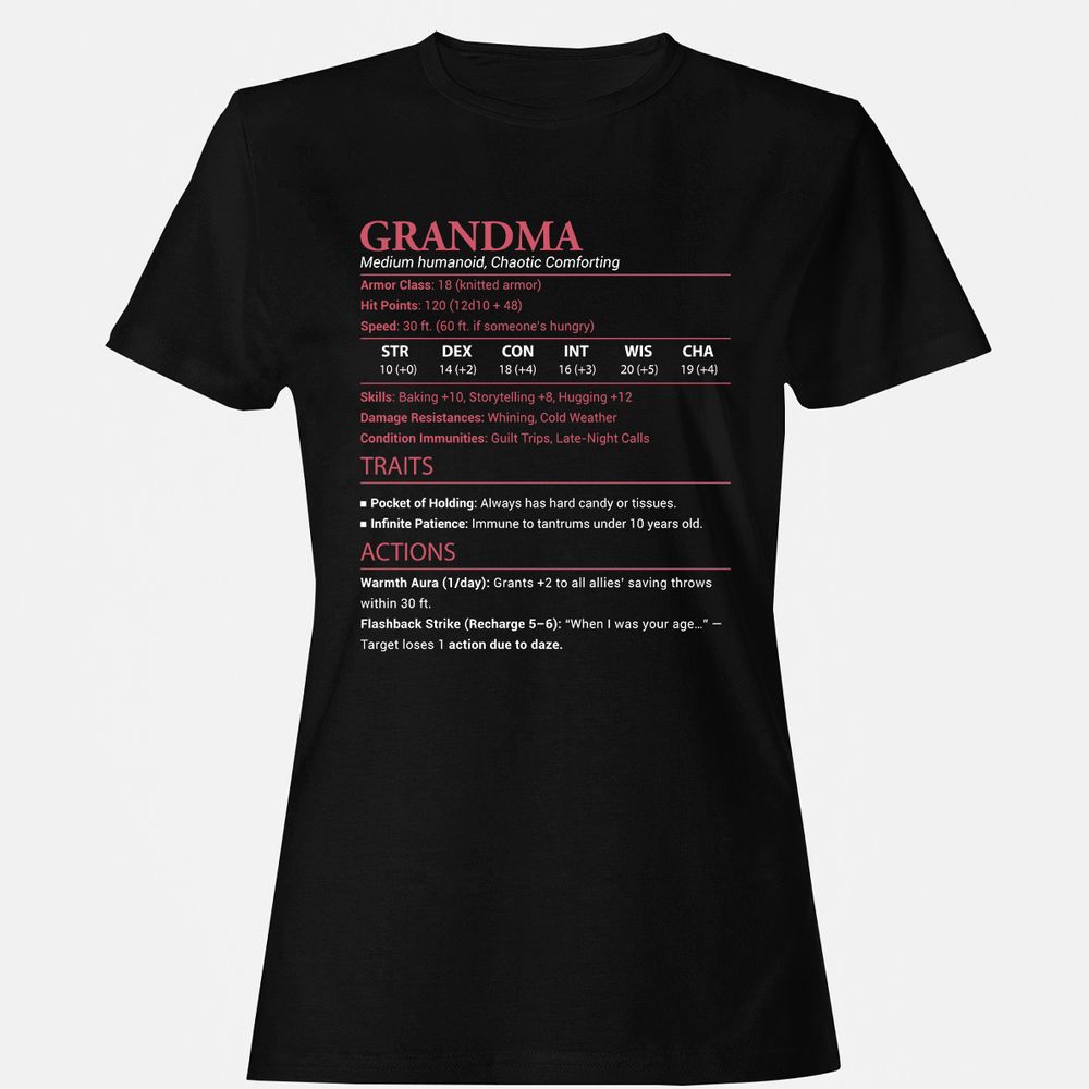 Grandma Stats Women's T-Shirt - Black - 1