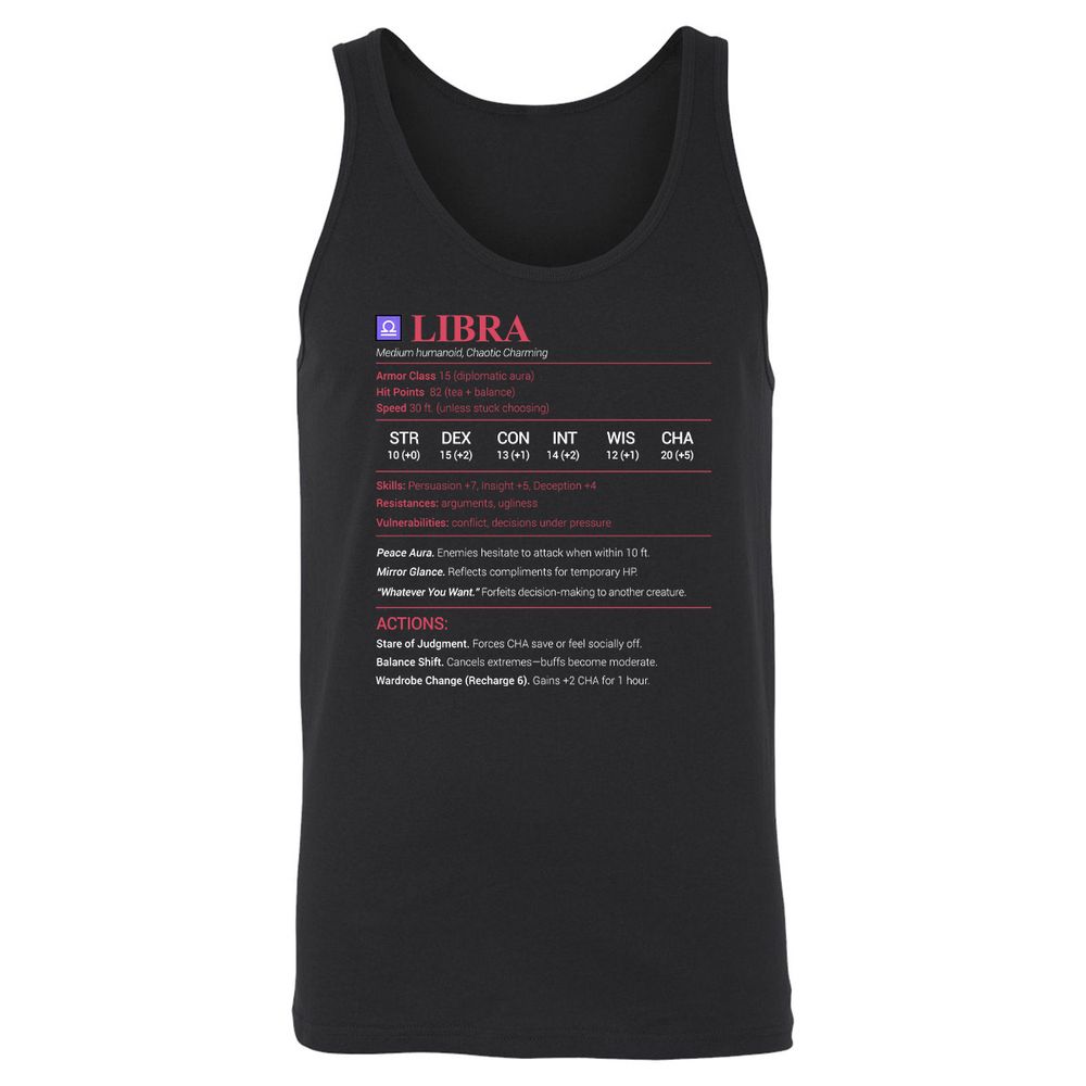 Libra Stats Unisex Jersey Tank - Black - 1