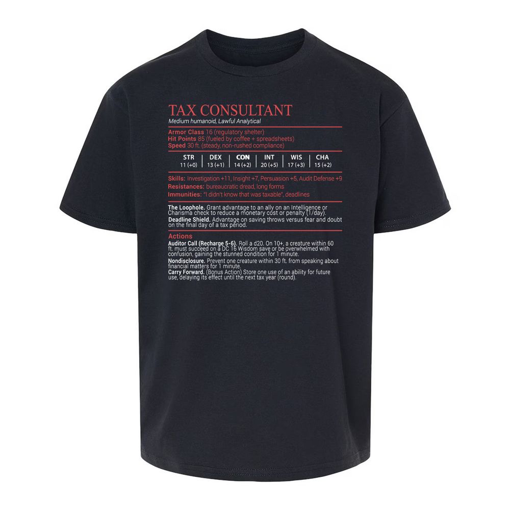 Tax Consultant Stats Block Kids T-Shirt - Black - 1