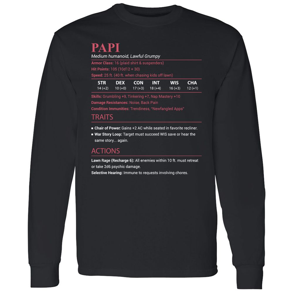 Papi Stats Long Sleeve T-Shirt - Black - 1