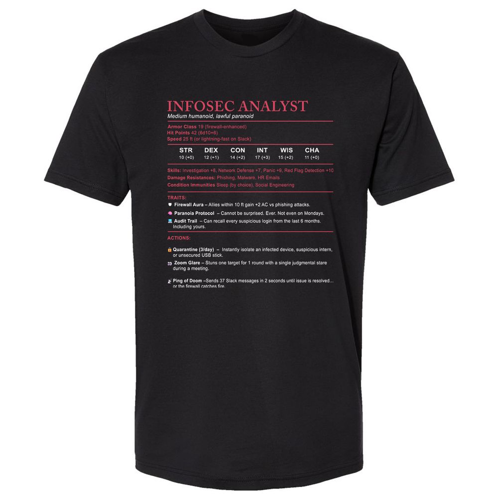 Information Security Analyst Stats Premium Unisex T-Shirt - Black - 1